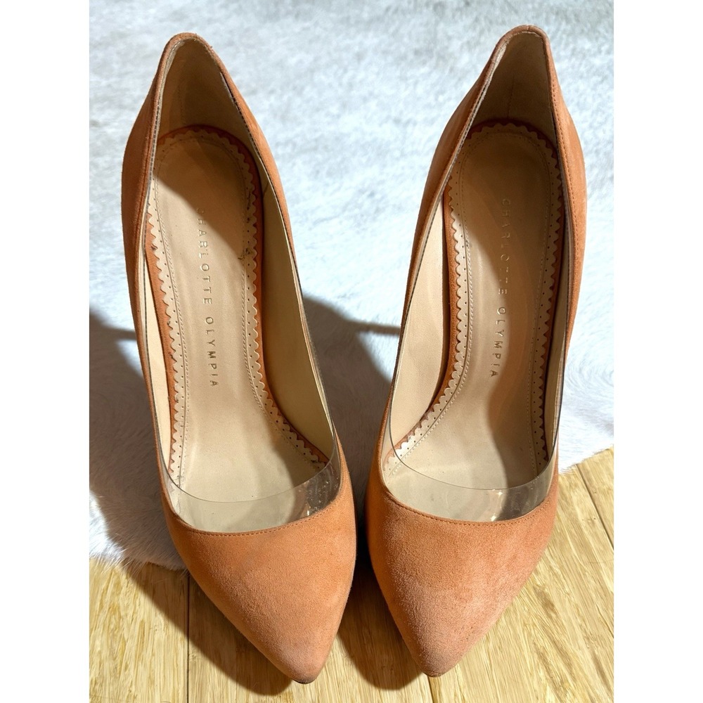 Charlotte Olympia orange suede women's High heels‎ size 38.5 Or 8.5 US Clear Top